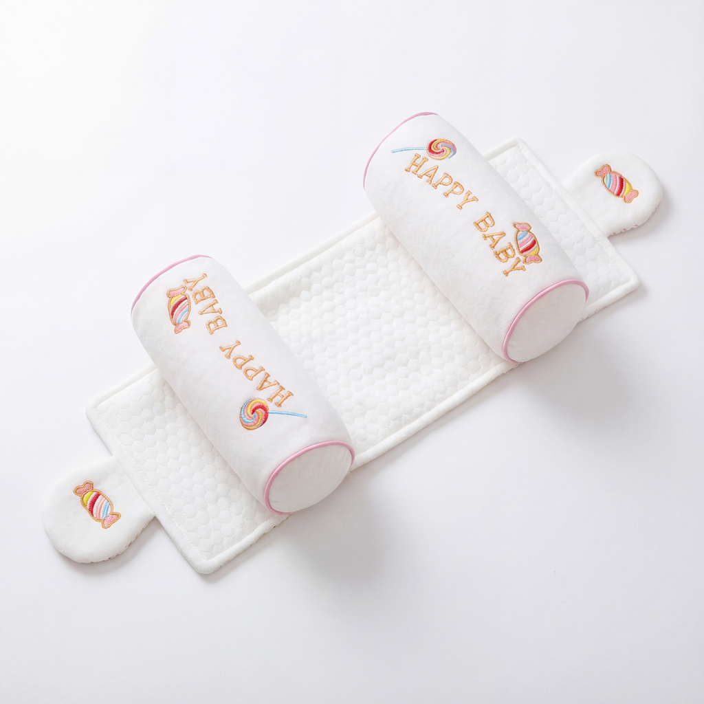 Anti-roll newborn support pillow with side cushions for stable sleeping position