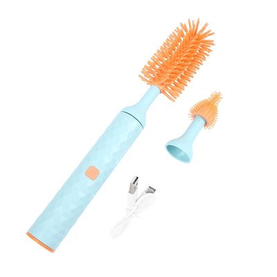 Electric baby bottle cleaning brush with two heads and cable